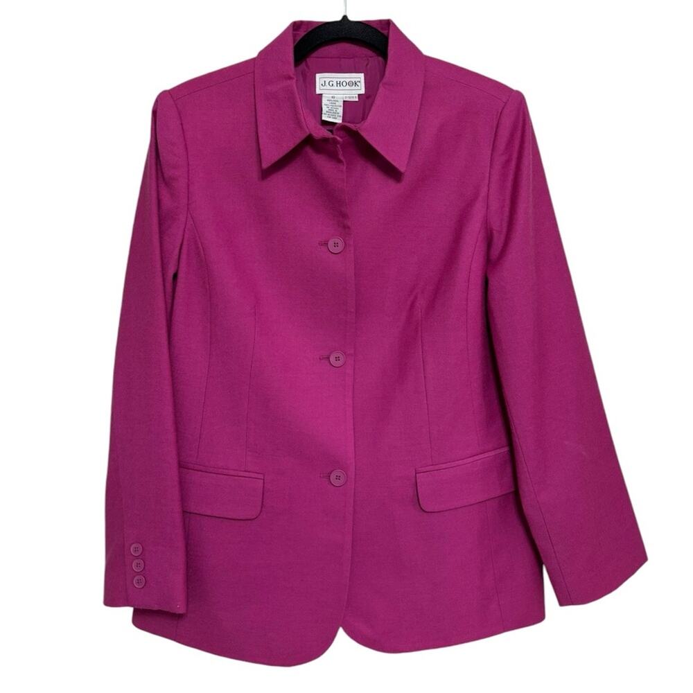 Vintage 90s 100% Wool Bright Fuchsia Pink Boxy Long Line Blazer - Size 10